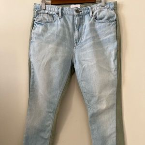 Frame Le Beau High Rise Mixed Media Light Blue & Cargo Green Jeans Size 28